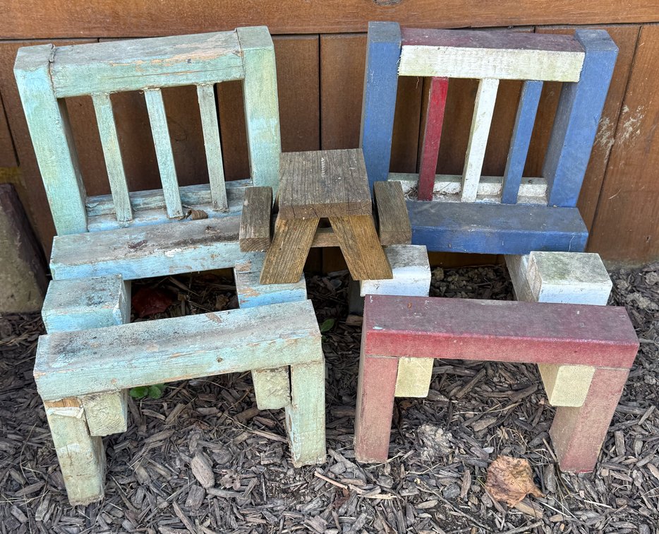 Decorative Miniature Wooden Chairs and Picnic Table