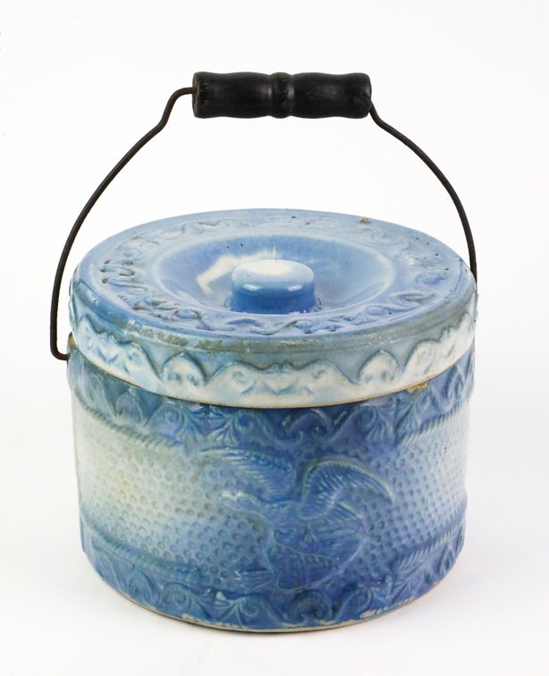 Antique Blue and White Salt Glazed Stoneware Butter Crock