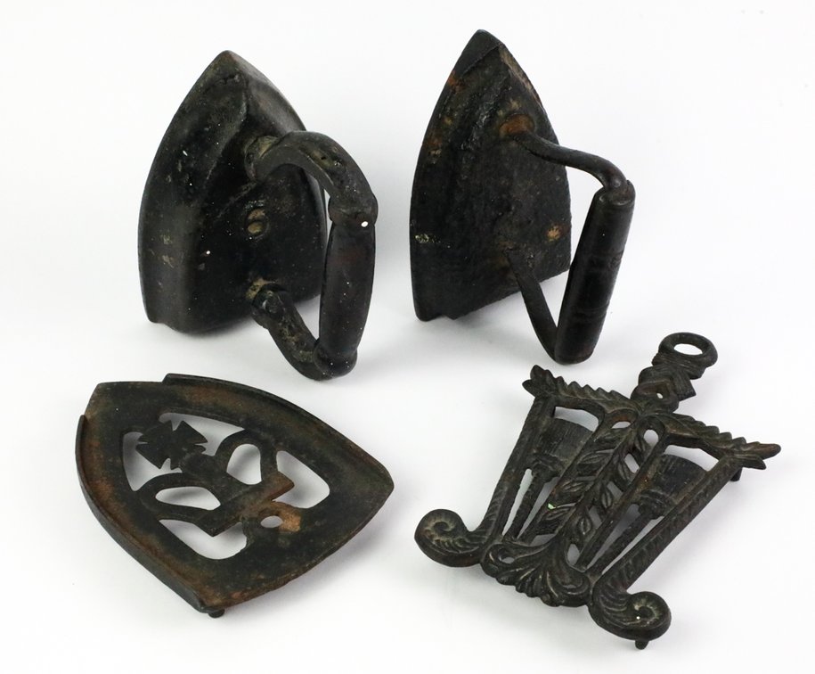 Two Sad Irons with Trivets