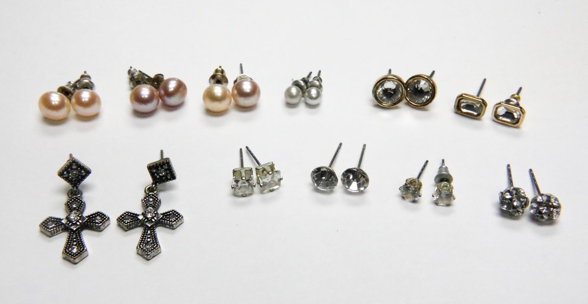 Earrings with Clear Stones and Faux Pearls