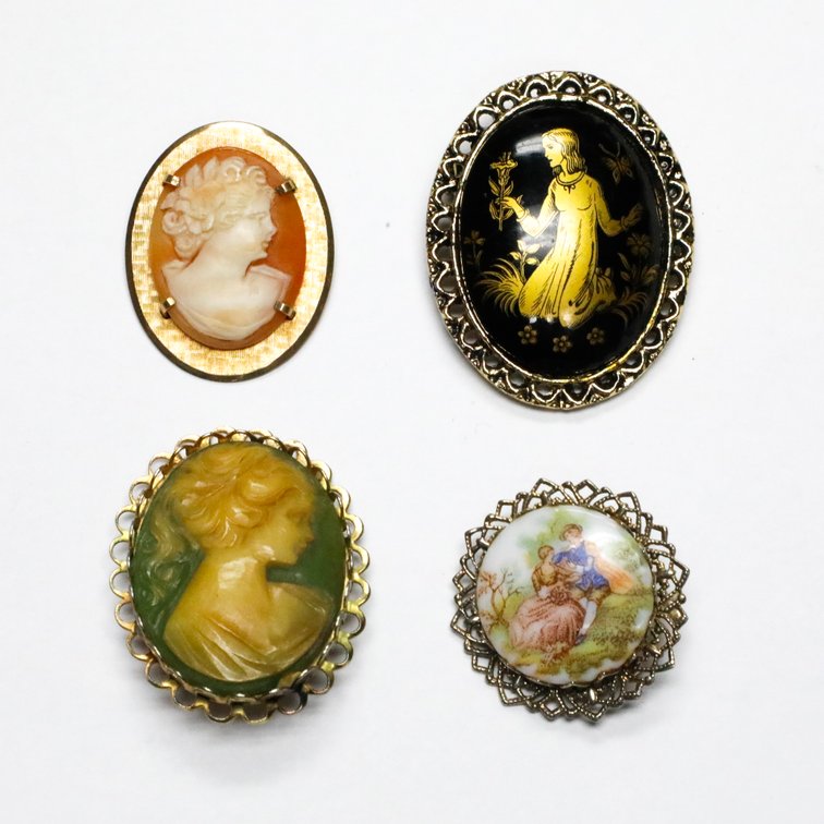 Four Cameo and Portrait Brooches
