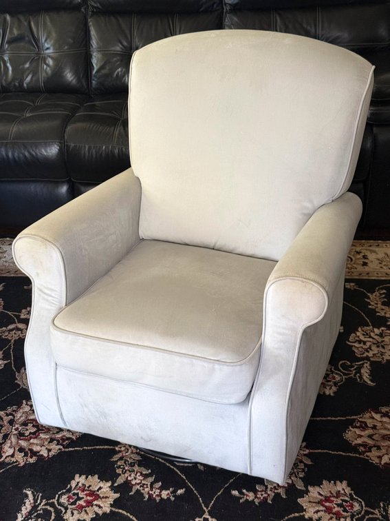 Gray Upholstered Swivel Rocking Chair