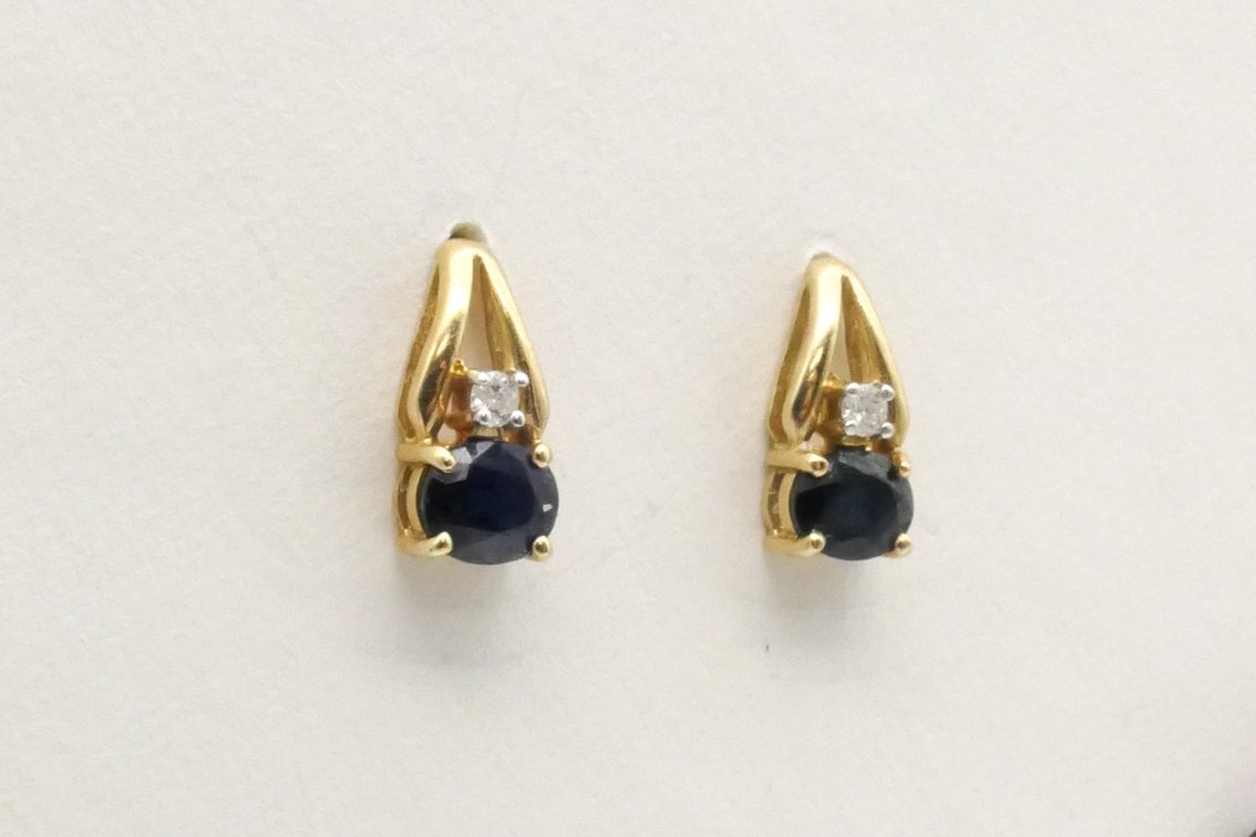 14k Gold Sapphire and Diamond Stud Earrings
