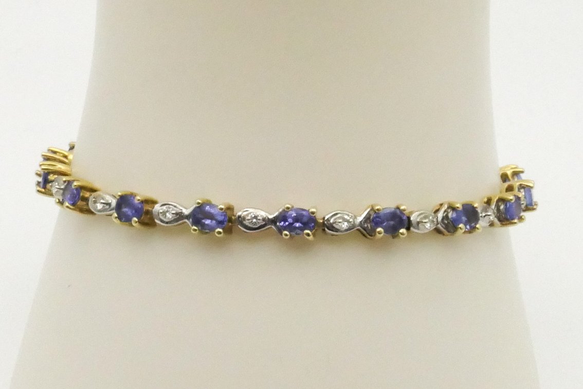 14k Gold Diamond and Blue Gemstone Tennis Bracelet