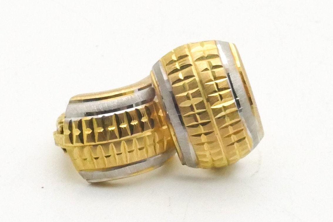 14k Two Tone Gold Textured Huggie Hoop Earrings