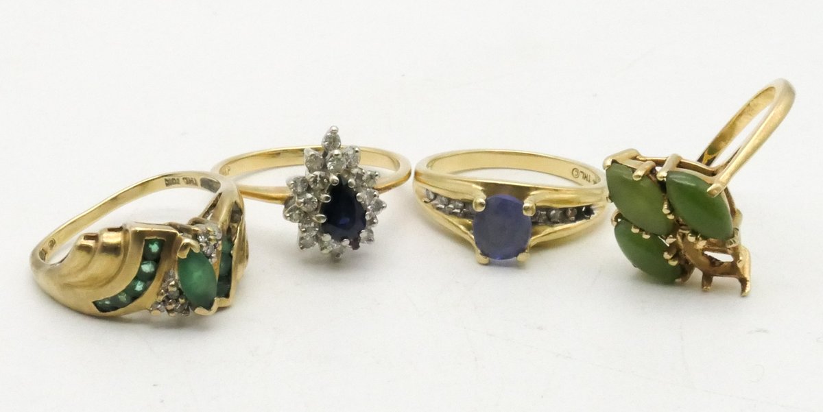 Four Gold and Gemstone Rings