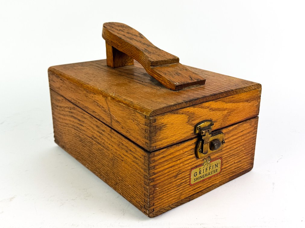 Vintage Griffin Shinemaster Wooden Shoe Shine Box with Supplies