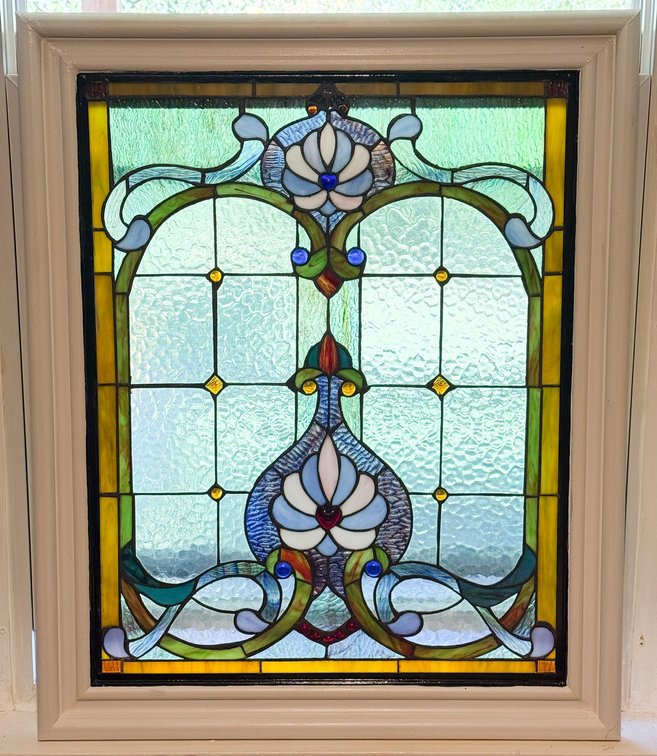 Traditional Art Nouveau or Victorian Style Leaded Stained Glass Window