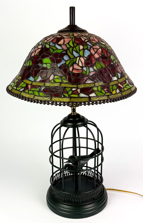 Tiffany Style Table Lamp with Birdcage Base