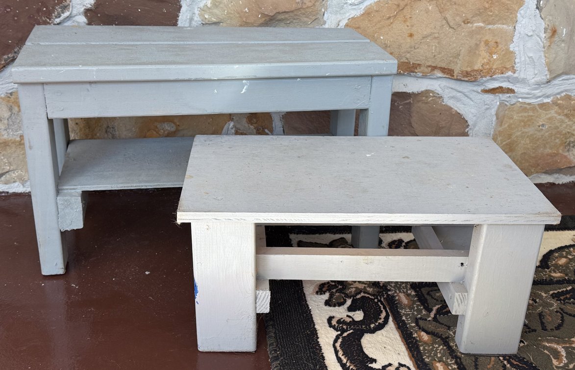 Two Gray Blue Painted Benches