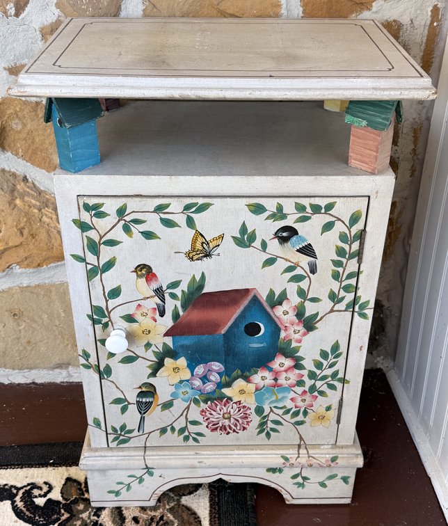 Painted Birdhouse Themed Storage Cabinet