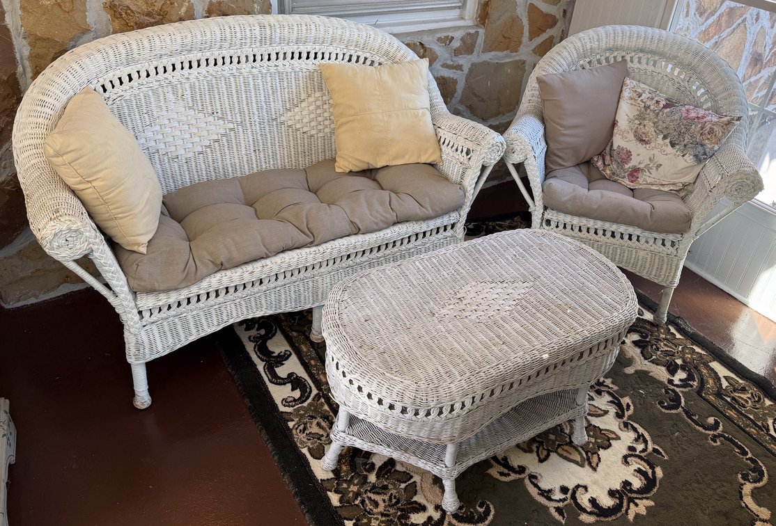 Three Piece White Wicker Set