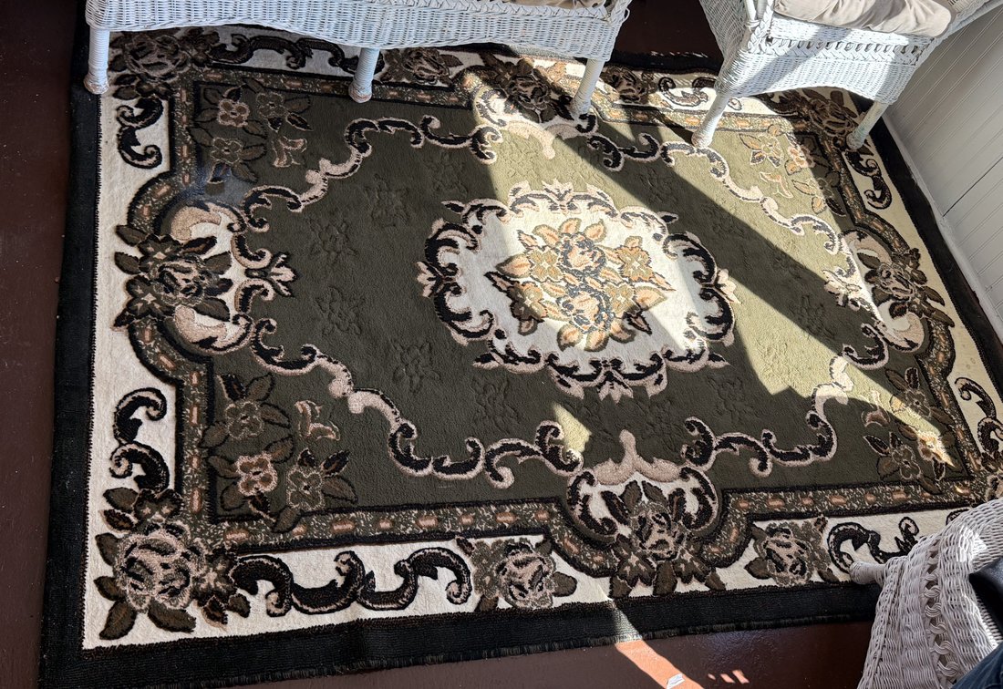 Olive Green Floral Area Rug