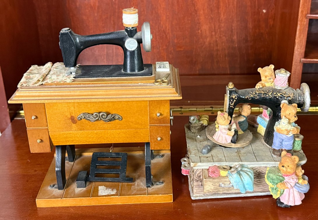 Two Sewing Machine Themed Music Boxes