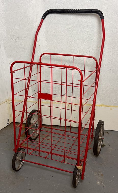 Red Metal Wire Rolling Cart