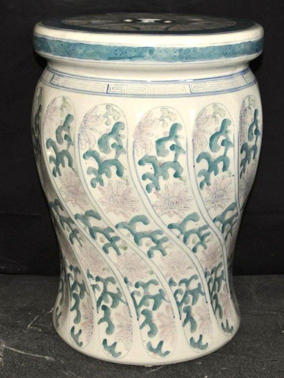 Porcelain Chinese Garden Stool with Lotus Design