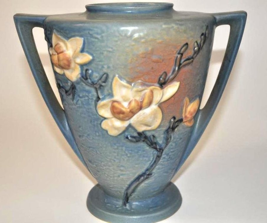 Blue Roseville Pottery Magnolia Amphora