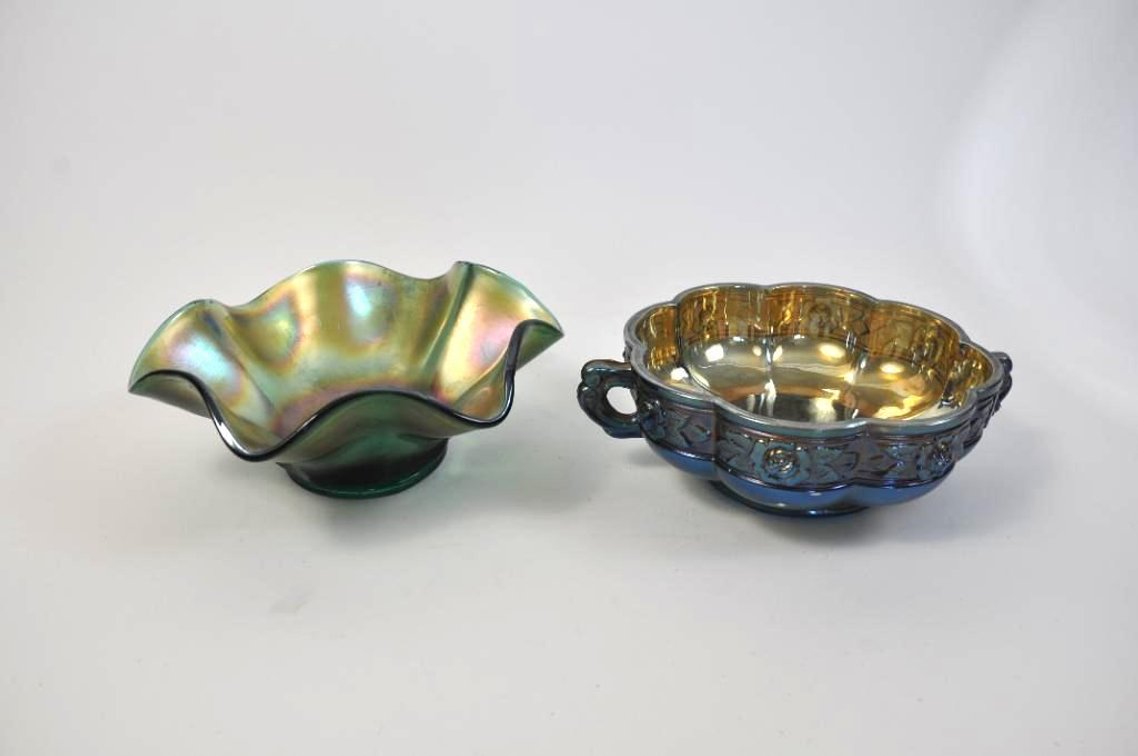 Two Iridescent Carnival Glass Decorative Bowls