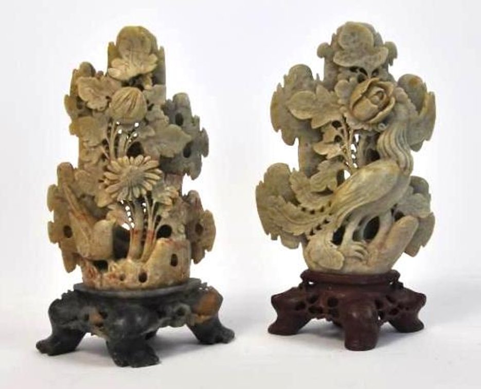 Two Asian Inspired Carved Decorative Soapstone Pieces