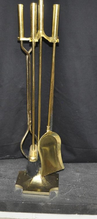 Five Piece Polished Brass Finish Fireplace Tool Set