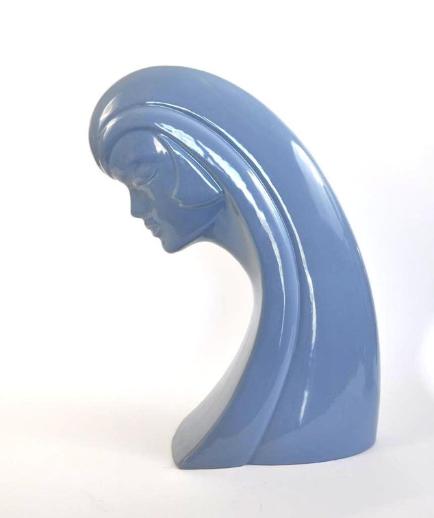 Vintage Large Modern Ceramic Blue Lady Head