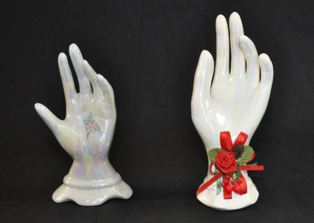 Two Iridescent Porcelain Left Hand Ring Holders