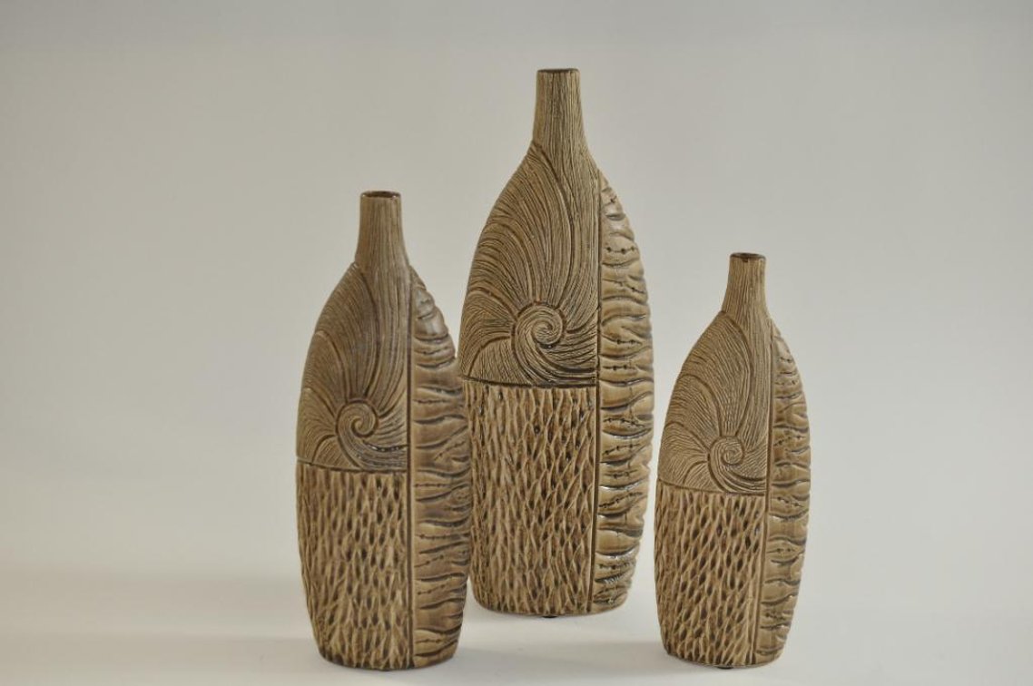 Set of Three Matching Ceramic Vessels of Graduated Sizes