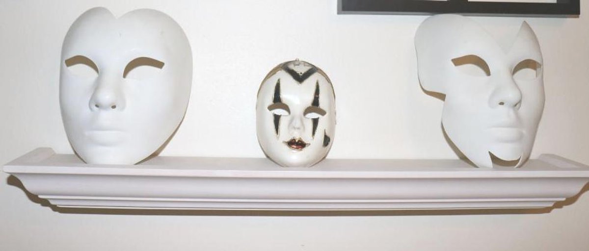 Shelf with Three Carnival Mardi Gras Masquerade Masks