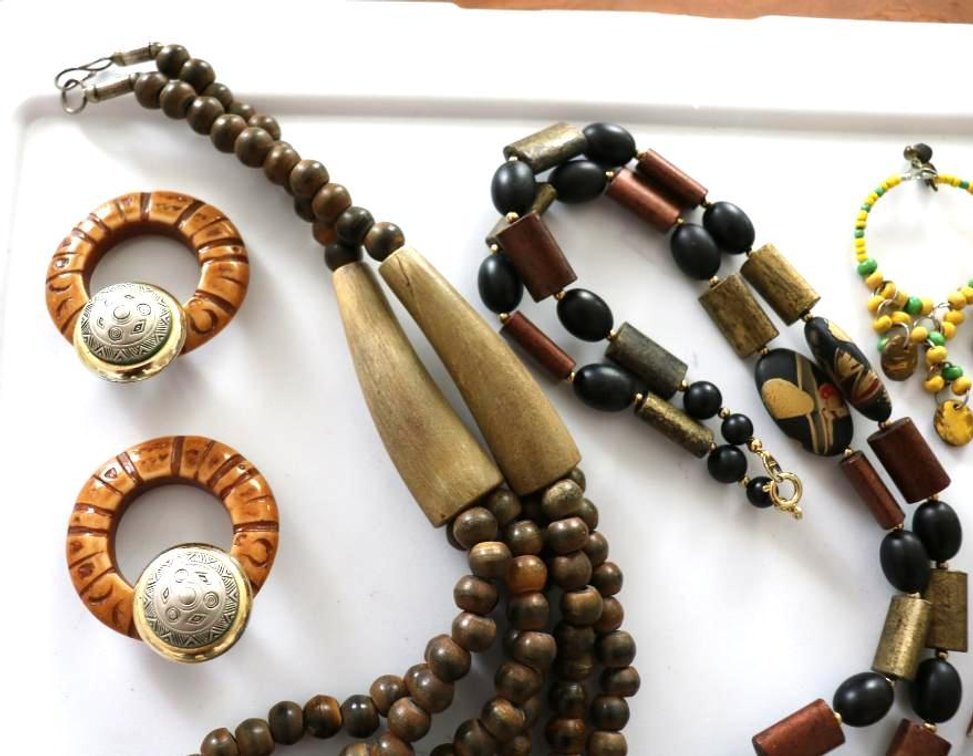 Lot of Wood and Faux Wood Costume Jewelry