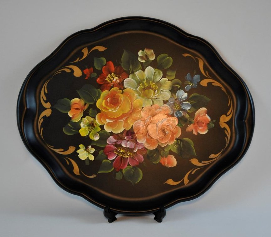 Metal Hand-Painted Floral Tray