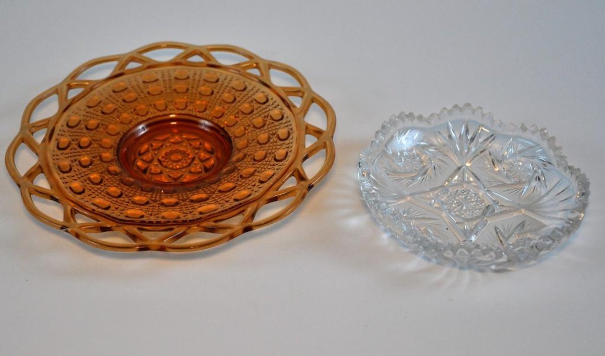 Vintage Amber Glass Underplate and Cut Glass Dish