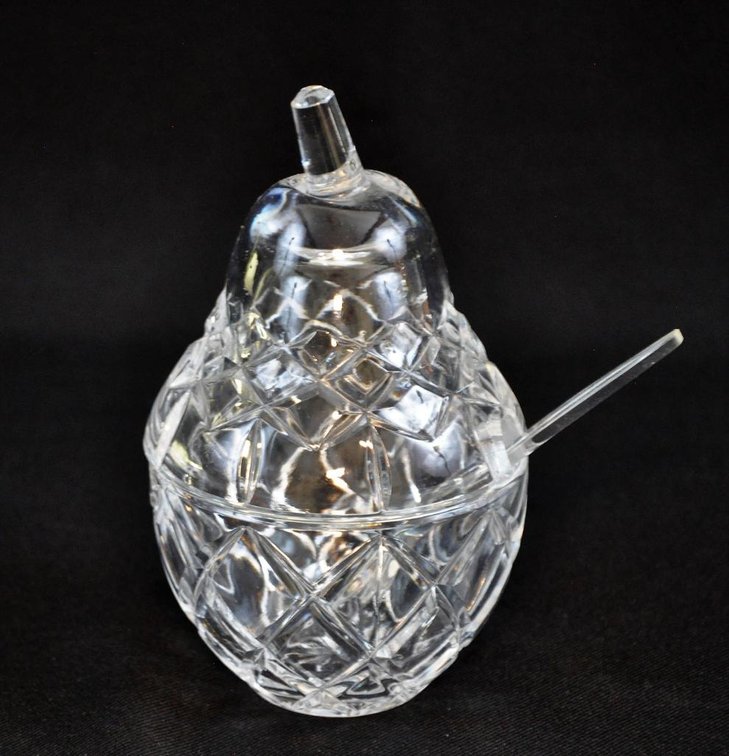 Pear Shaped Cut Glass Jam Jar