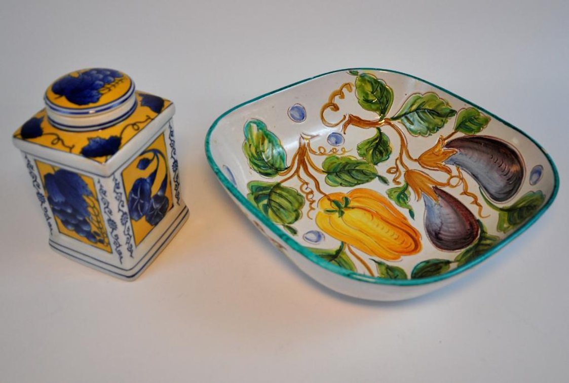 Square Ceramic Fruit Bowl and Lidded Canister