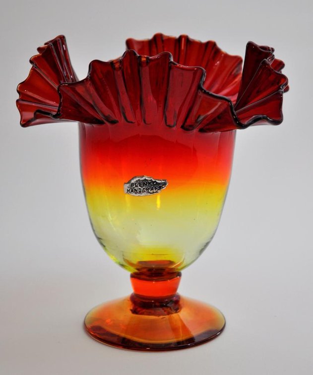 Tangerine Glass Pedestal Vase by Blenko