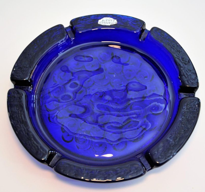 Blue Oversized Glass Ashtray by Blenko