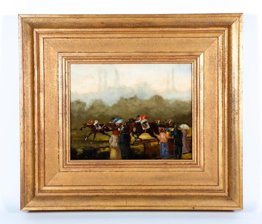 Original Oil on Board Thoroughbred Horse Race