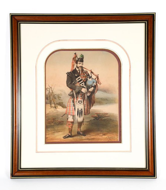 Chromolithograph of Highland Bagpiper