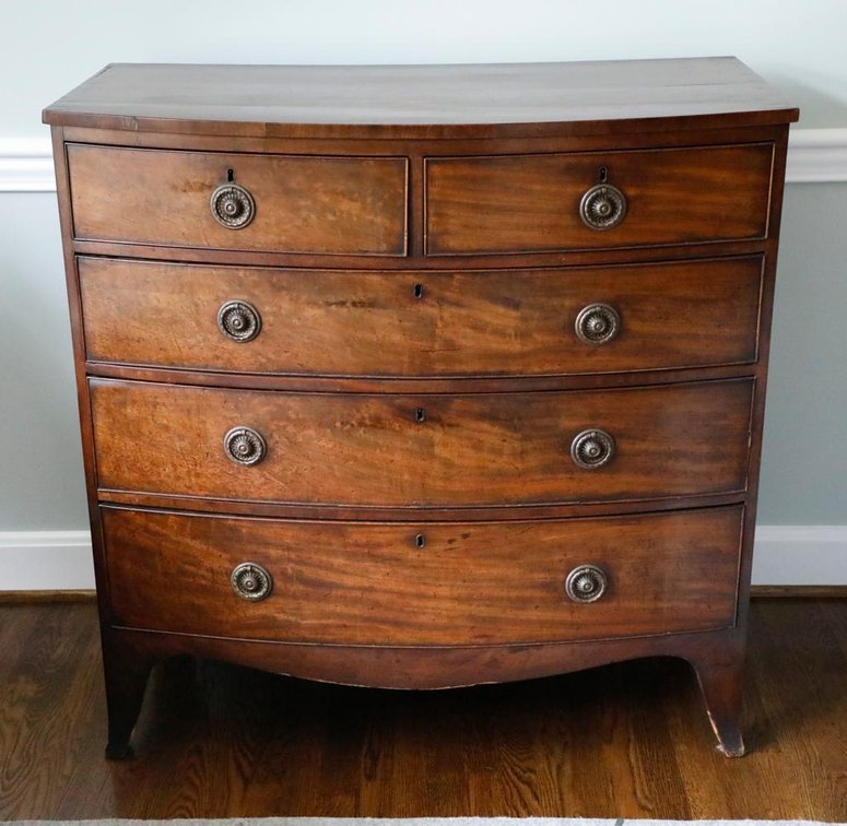 Mahogany Five Drawer Chest with Bow Front