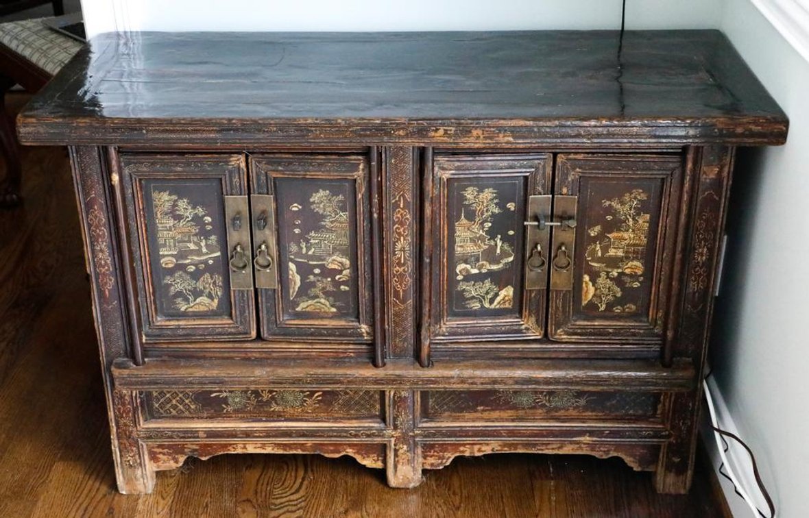 Asian Style Wedding Cabinet with Chinoiserie Landscape Scenes