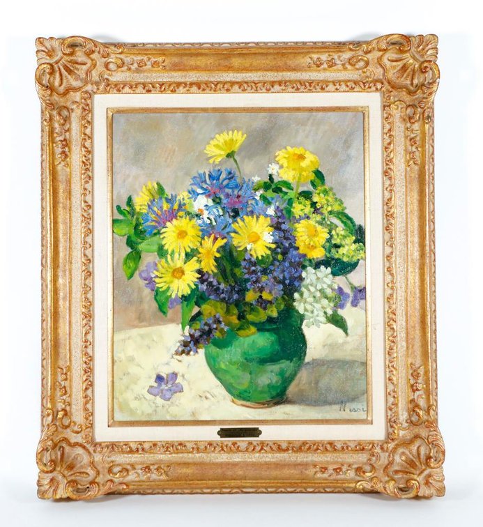 Marie-Lucie Nessi Oil on Canvas Floral Still Life
