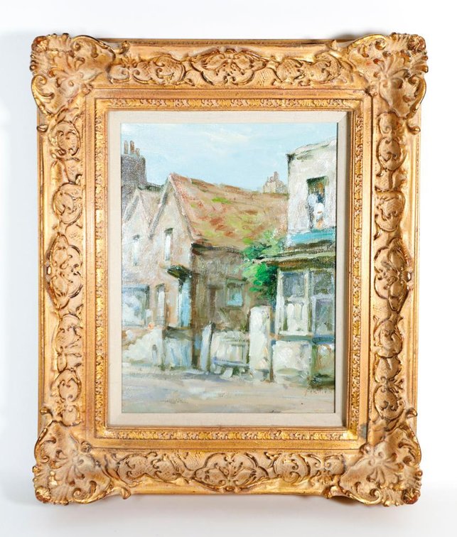 Original Oil on Canvas Village Buildings