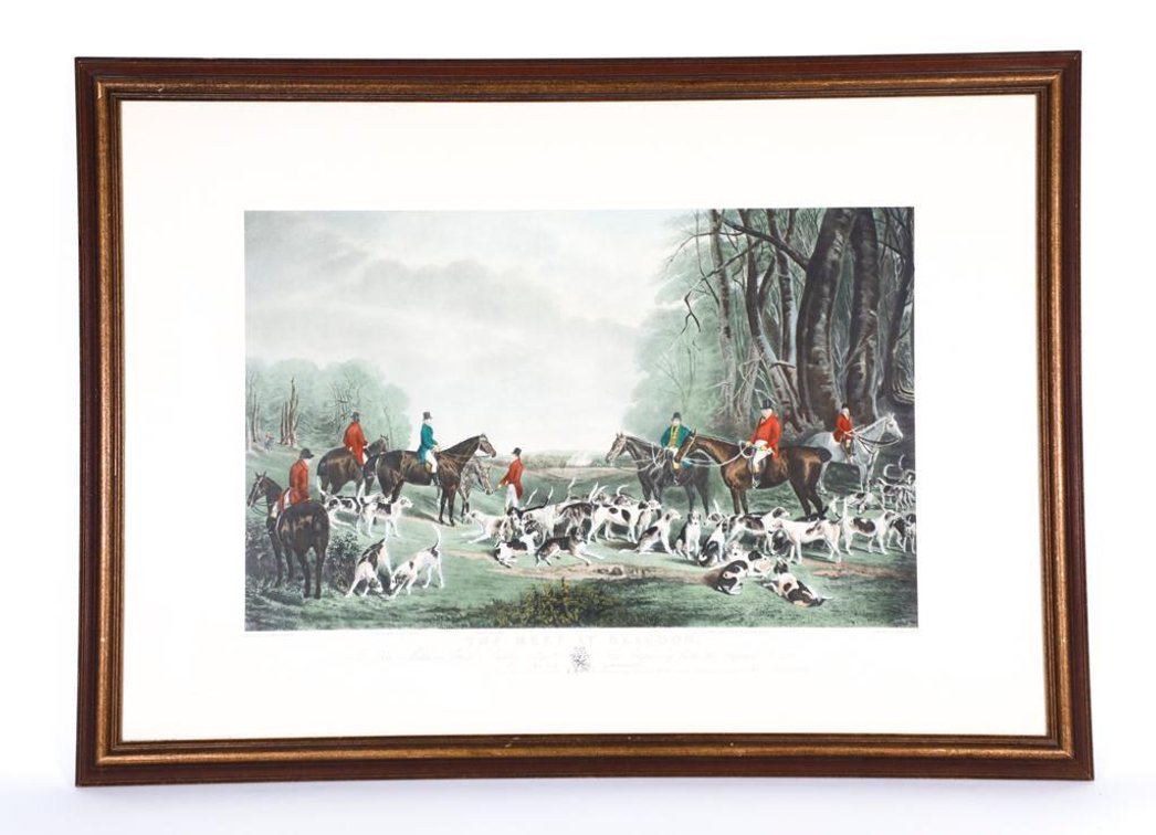 Hand Colored Engraving "The Meet at Blagdon" Hunt Scene