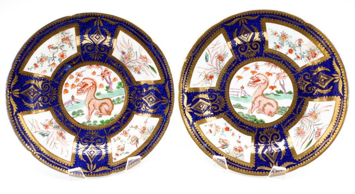 Two English Plates with Dragon Centers