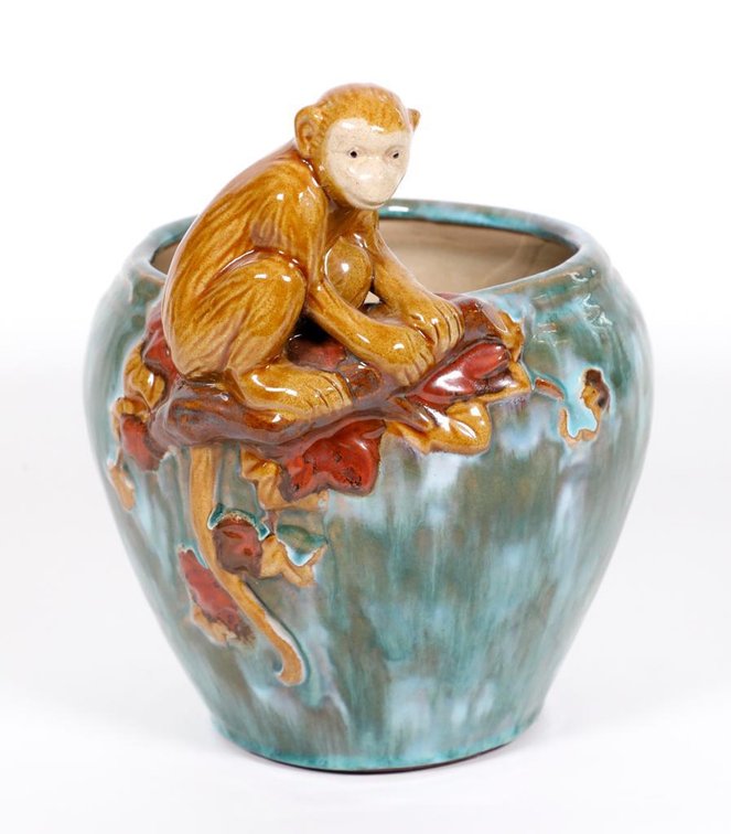 Vintage Majolica Monkey Planter