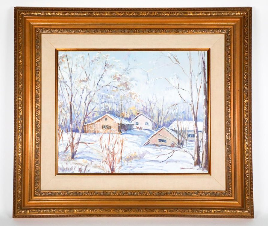 Original Oil on Board Snowy Farmstead