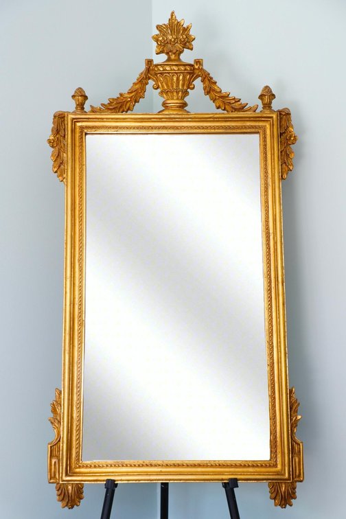 Antiqued Gold Wall Mirror with Urn Pediment