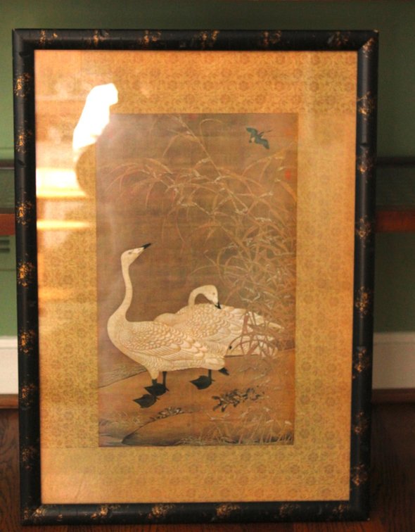 Vintage Chinese Print Depicting Swans