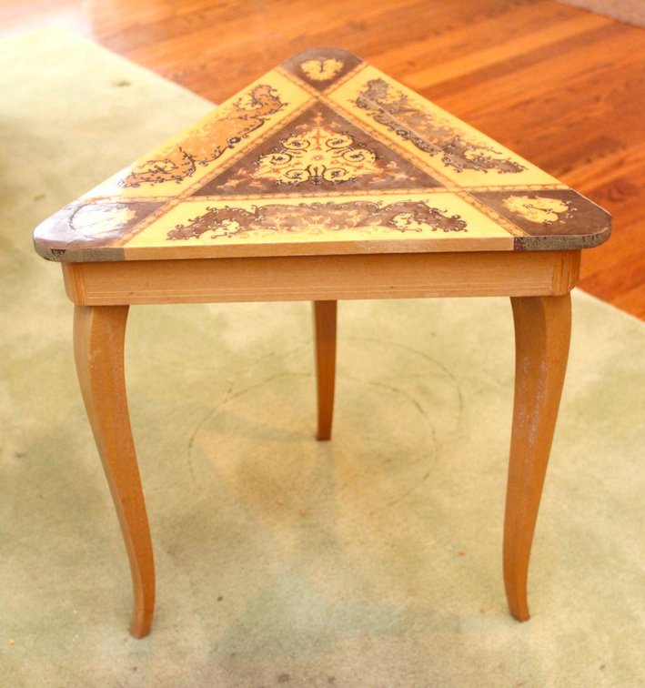 Triangular Side Table with Hinged Lid