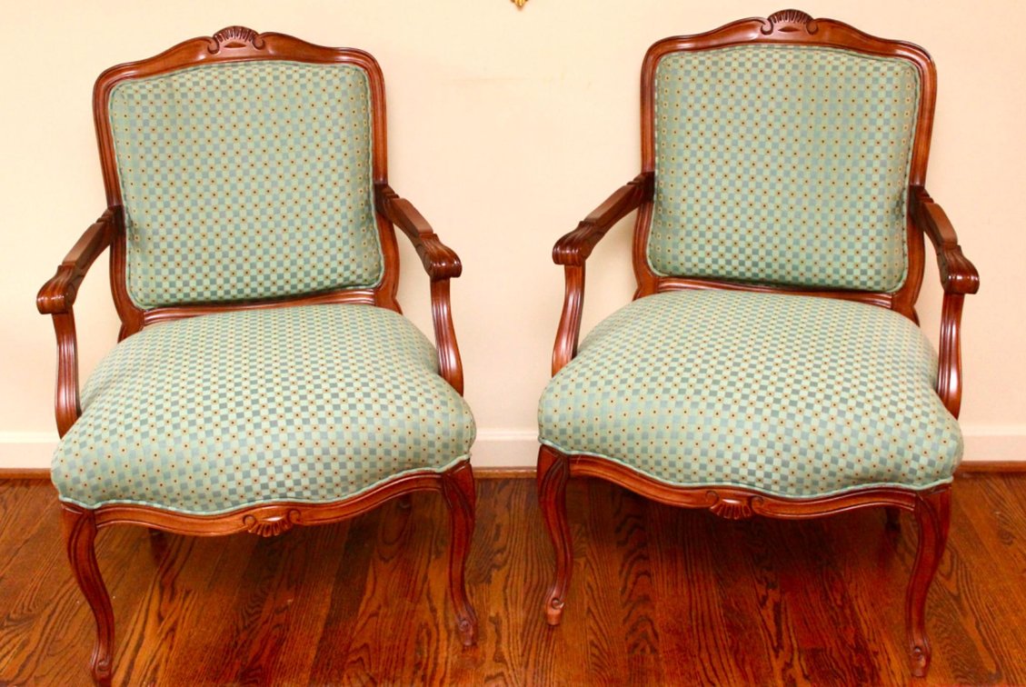 Pair of French Louis XV Fauteuil Style Side Chairs