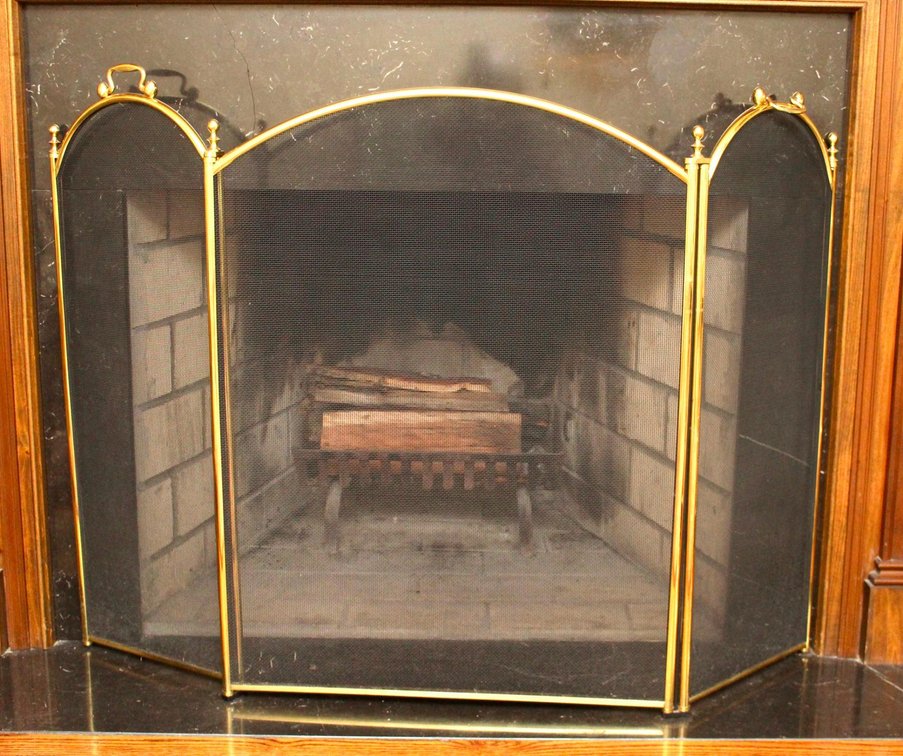 Brass and Metal Mesh Fireplace Screen